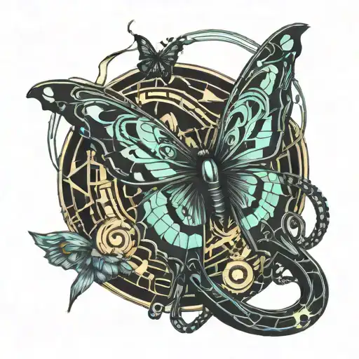 butterfly with dagger and snake tattoo design idea