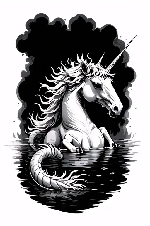 unicorn in the water dragon tattoo design idea