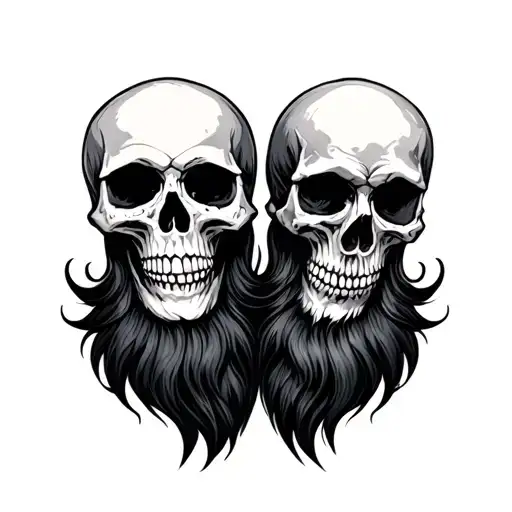 male female skulls facing each other male with beard tattoo design idea
