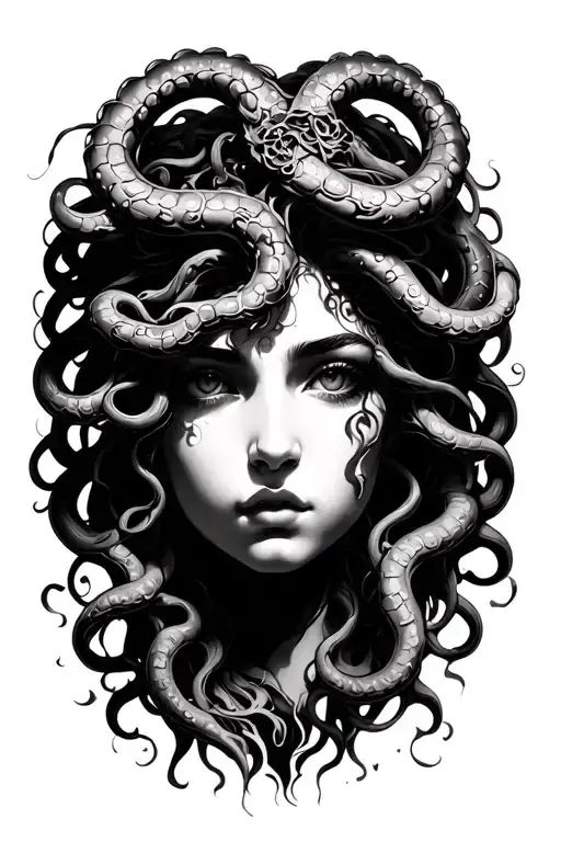 The female face of Medusa Gorgon is beautiful tattoo design idea