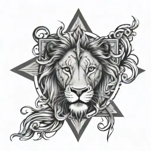 Lion with a cross intertwined in eye surrounded tattoo design idea