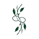 A sleek infinity symbol with the Greek word"Agape" (Ayárn) seamlessly integrated into the loop. 4 olive leaves tattoo design idea