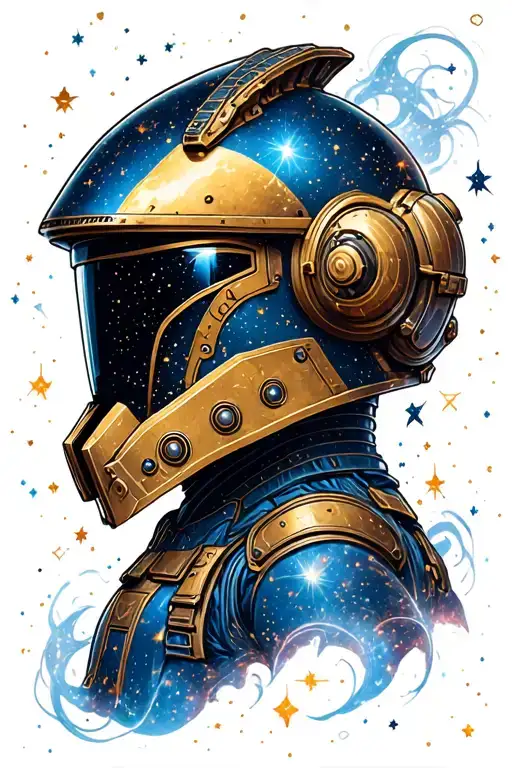 warhammer 40k space marine helm surrounded by constellations tattoo design idea