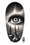 A tattoo of the Eye of Sauron gazing down at Marseille from the sky tattoo design idea