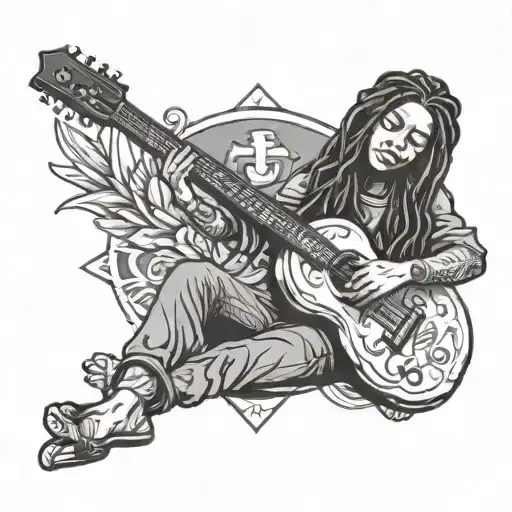 rasta women sitting cross with guitar tattoo design idea