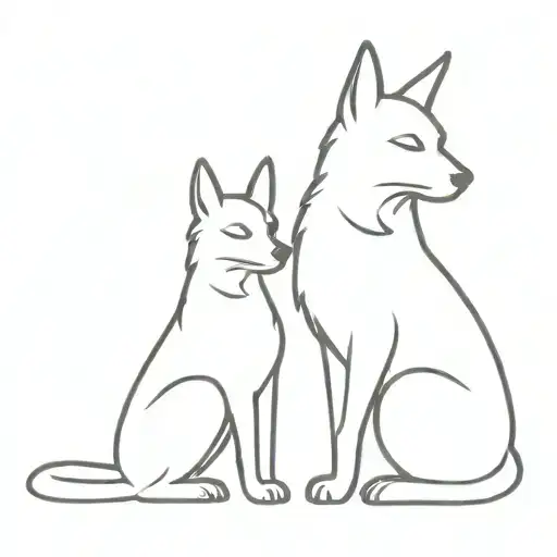 Silhouette of a dog and a cat surrounded by wings tattoo design idea