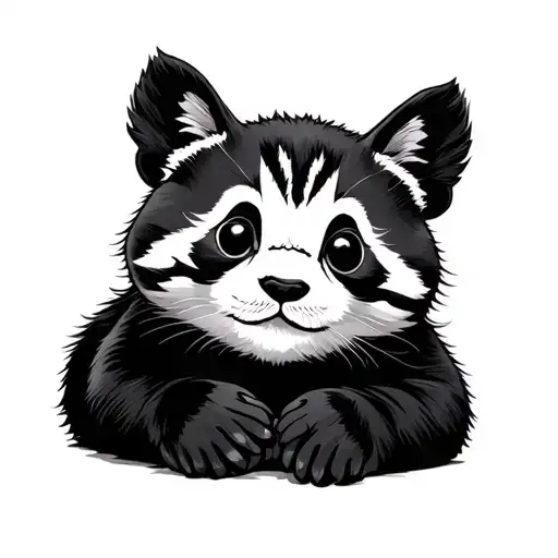  little panda with a ginger cat tattoo design idea