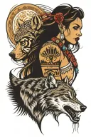 lone wolf and tribal girl  tattoo design idea