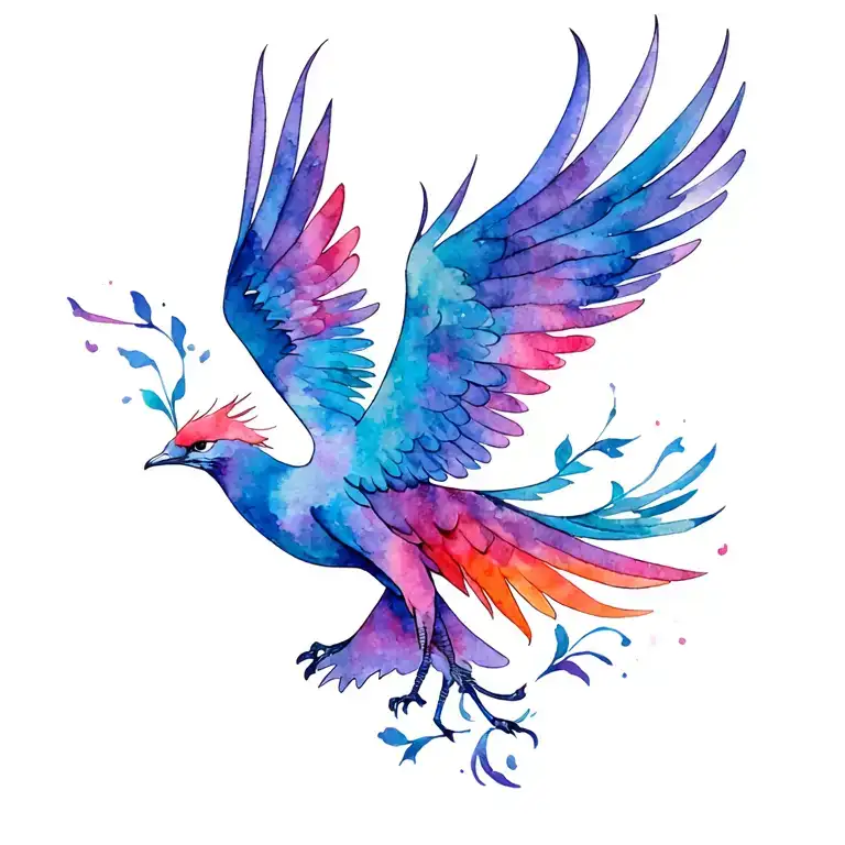 phoenix bird with spread wings flying tattoo design idea