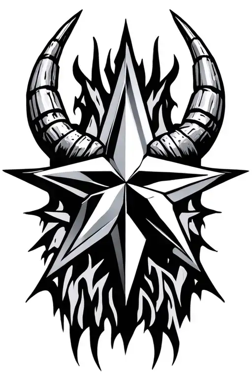Chaos star symbol with its characteristic 8 points star shape, horns  integrated into 2 of the points, preferably top 2  tattoo design idea