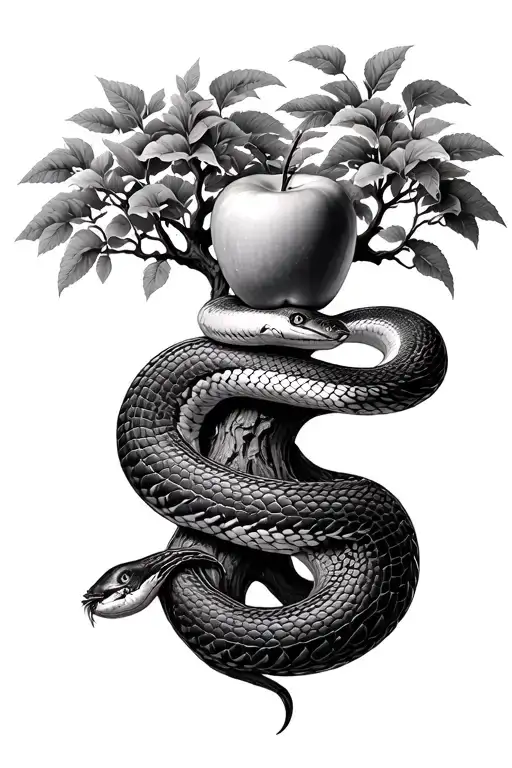 tree of life apple at the top snake wrapped around tree tattoo design idea