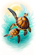 sea turtle with 2 small sea turtles  tattoo design idea