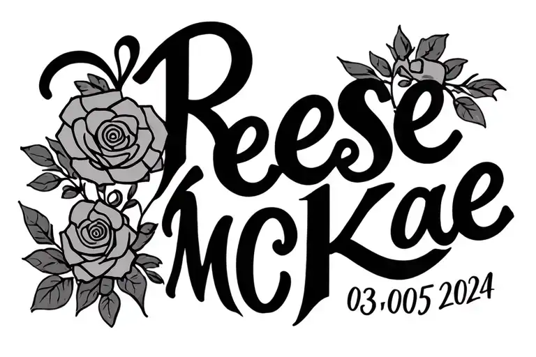 pretty cursive font saying "Reese McKae 03/05/2024 tattoo design idea