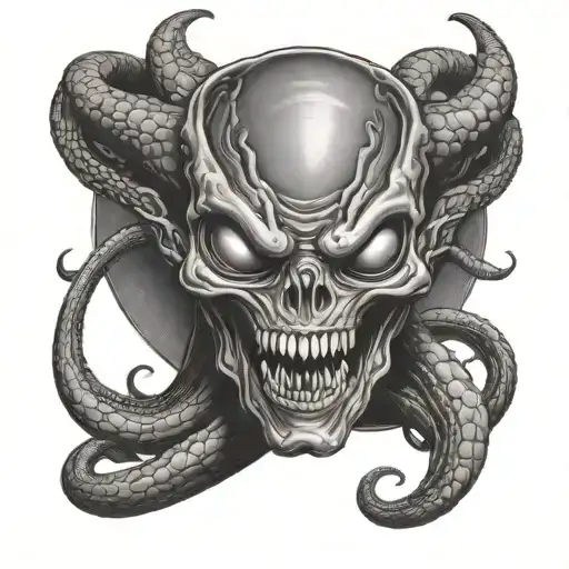 alien with tentacles and teeth  tattoo design idea