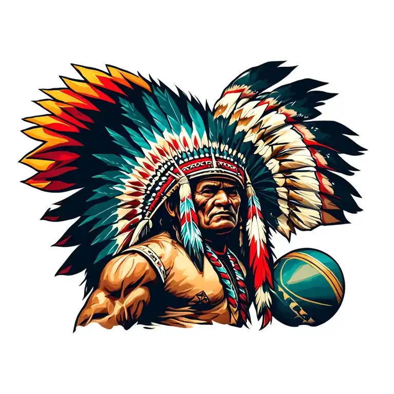 north American indian chief playing rugby tattoo design idea