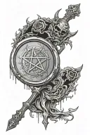 Silver and Black Scrying mirror. Satanic, Pentagram, Satanism, Bloody, Dripping in blood. Silver Hand Mirror, Gothic. tattoo design idea