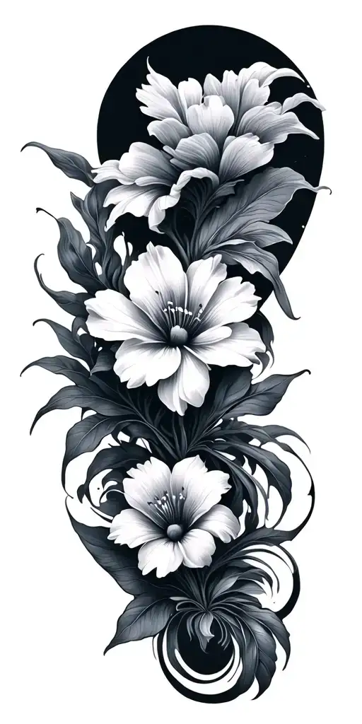 ocean theme and flowers tattoo design idea