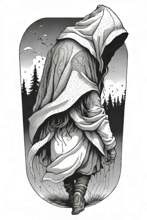 a girl and a huge hooded beast walking away together tattoo design idea