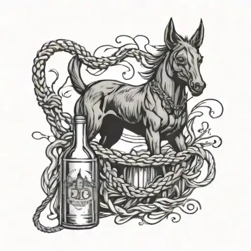 majestic kelpie, alcohol bottle, noose, life, tattoo design idea
