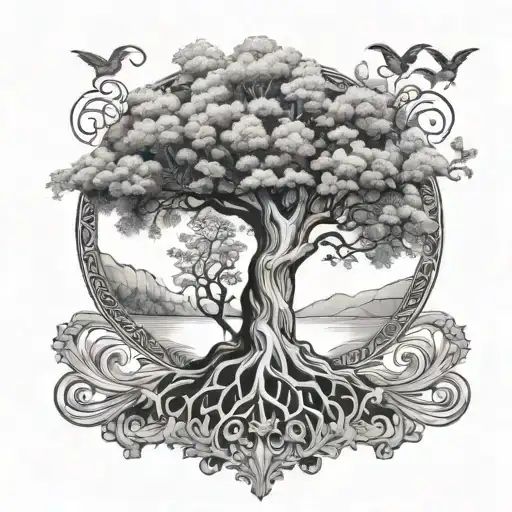 tree of life with two couple,one couple is sad another couple in love and happy. tattoo design idea