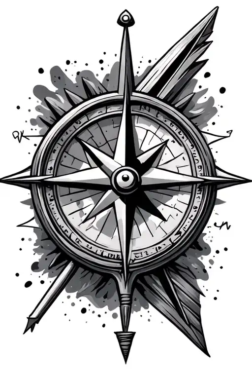 compass and arrow piercing tattoo design idea