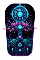 tree with time clock tattoo design idea