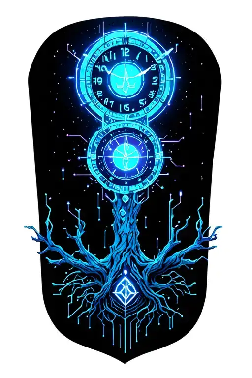 tree with time clock tattoo design idea