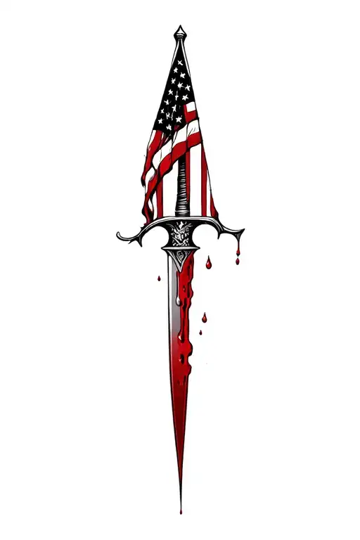 blood dripping and usa flag and sharp long blade tattoo design idea