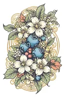 art nouveau style blueberries and flowers growing tattoo design idea