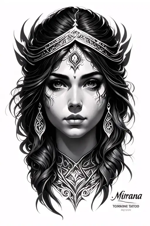 Mirana from dota 2, realism tattoo only face tattoo design idea