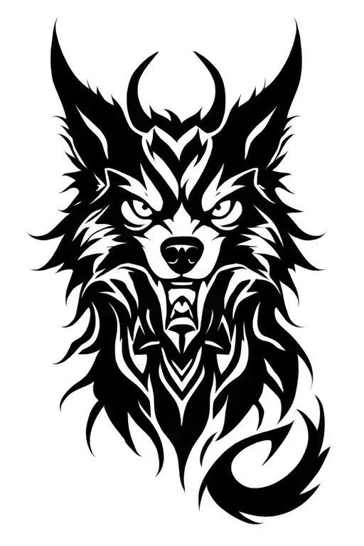 Chinese demon wolf with wide open eyes tattoo design idea