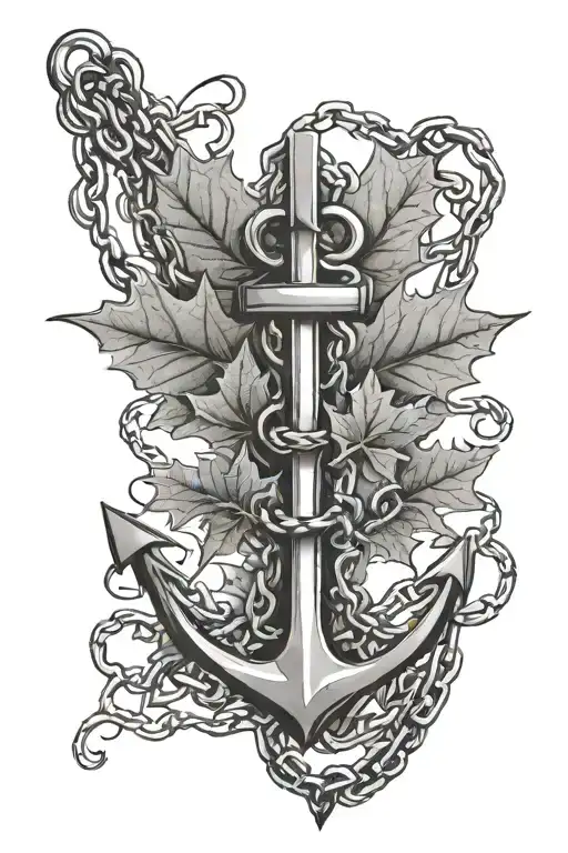 maple leaf, anchor, chain wrapped length wise tattoo design idea