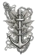 maple leaf, anchor, chain wrapped length wise tattoo design idea