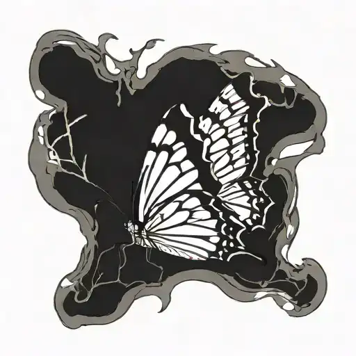 black and white butterfly with a torn wing that is stitched back together tattoo design idea