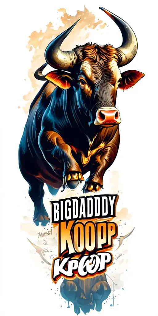 "BIGDADDY KOOP" bull charging tattoo design idea