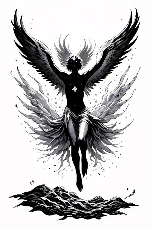 human silouette floating into heaven tattoo design idea