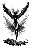 human silouette floating into heaven tattoo design idea