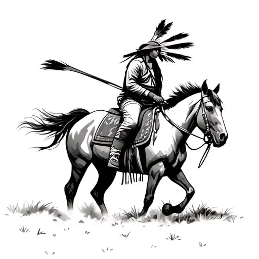 native American on horse trail  tattoo design idea