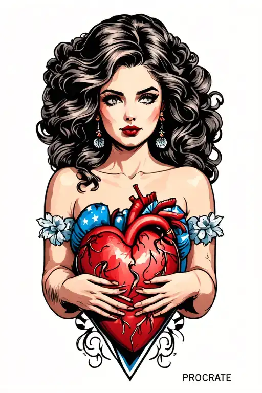 sexy woman protecting my heart tattoo design idea