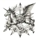 A creative fusion of architectural elements and Sagittarius symbolism, with a touch of Salvadorian culture tattoo design idea