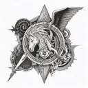 A creative fusion of architectural elements and Sagittarius symbolism, with a touch of Salvadorian culture tattoo design idea