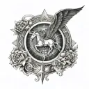 A creative fusion of architectural elements and Sagittarius symbolism, with a touch of Salvadorian culture tattoo design idea