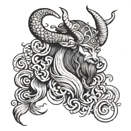 viking inspierd Capricorn tattoo design idea