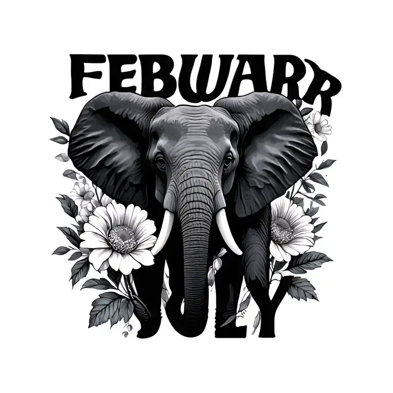 Birth flower februar and july with elephant tattoo design idea