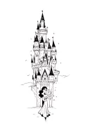 disney characters in a castle tattoo design idea