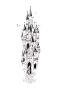 disney characters in a castle tattoo design idea
