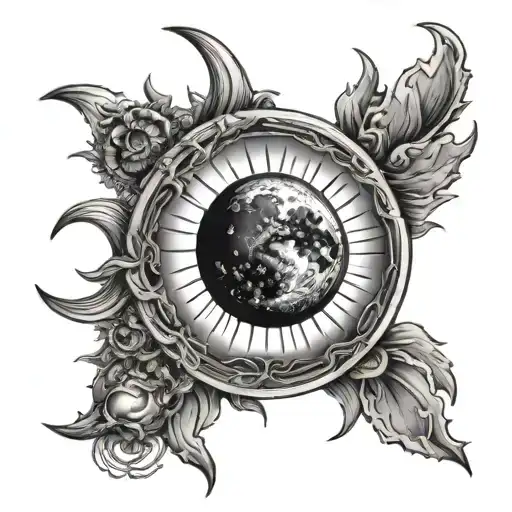 sun cracking open to reveal moon tattoo design idea