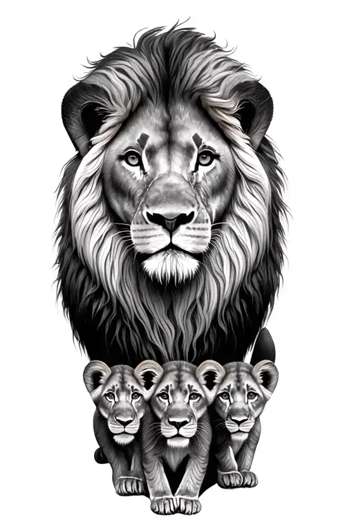 lion with 4 cubs face only tattoo design idea