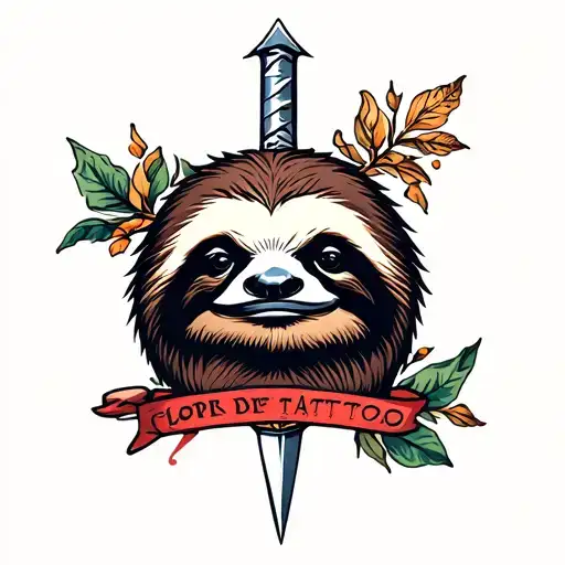 sloth head, dagger stabbing tattoo design idea