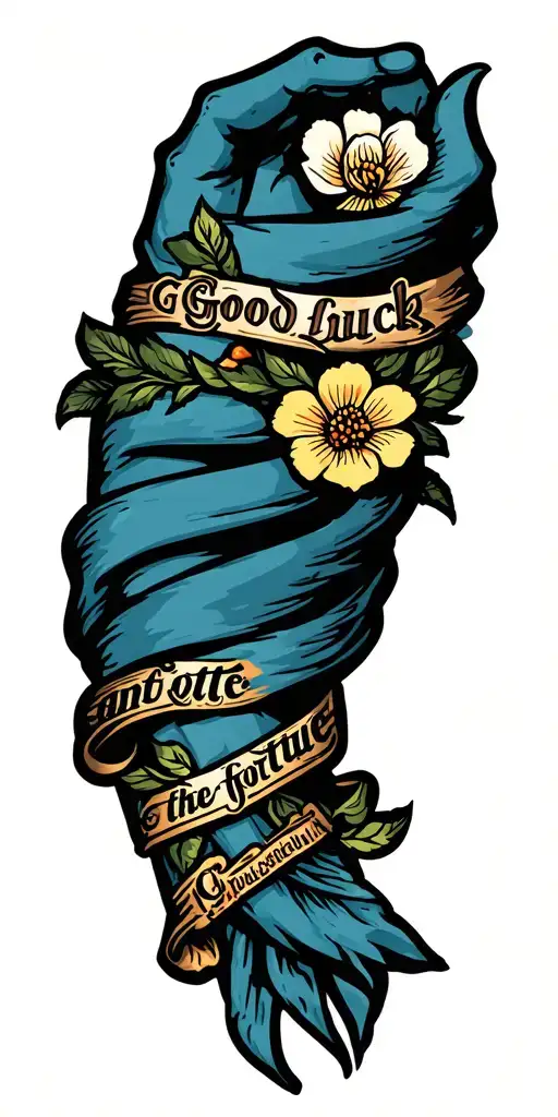 good luck and fortute on left arm wraping the arm sleeve tattoo design idea